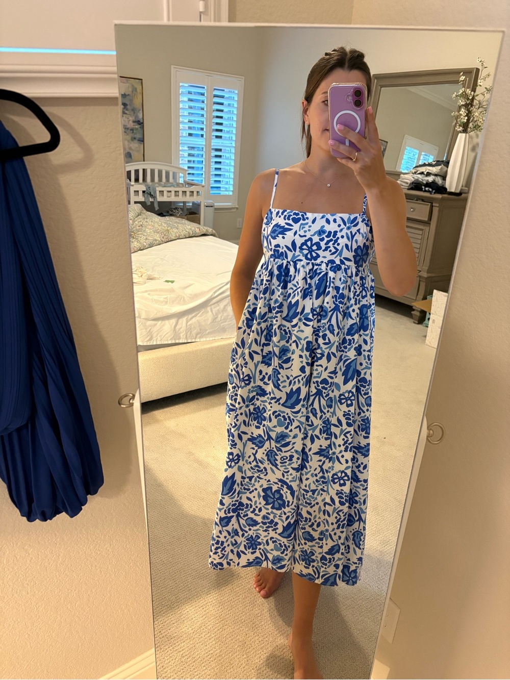 THML Blue and White Floral Strap Sundress